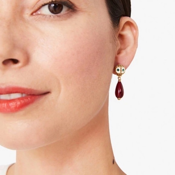 KATE SPADE • Owl Night Bird Drop Gold Red Dangle Earrings - Picture 2 of 6